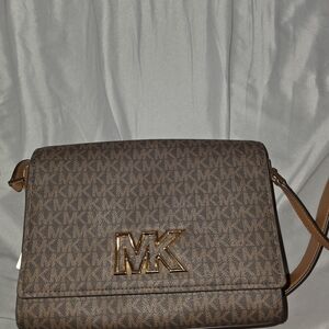 Michael Kors Brown Crossbody with Gold Logo Purse With Matching Wallet